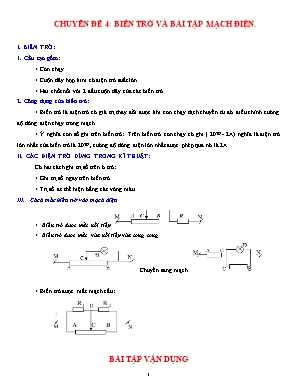 Các chuyên đề bài tập Vật lý Lớp 9 - Chuyên đề 4 Biến trở và bài tập mạch điện